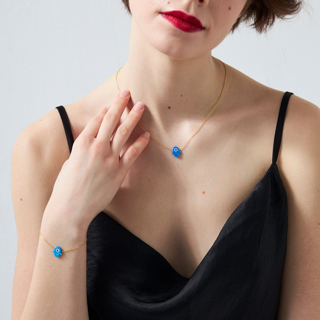 Original Fatima Hand Set with Opal Stone - 925 SILVER