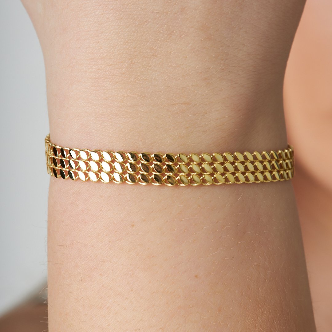 Three Row Sequined Chain Bracelet - 925 SILVER