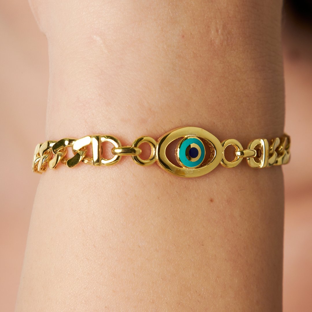 Evil Eye Double Chain Bracelet - 925 SILVER