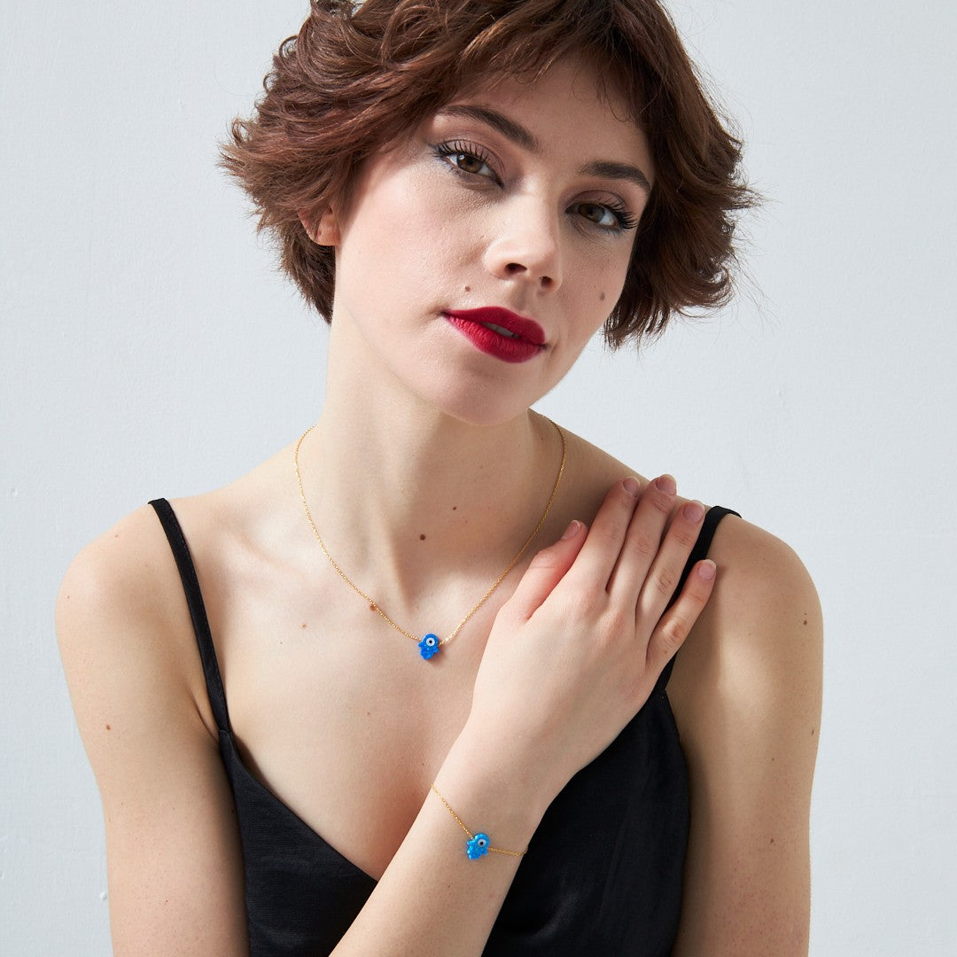 Original Fatima Hand Set with Opal Stone - 925 SILVER