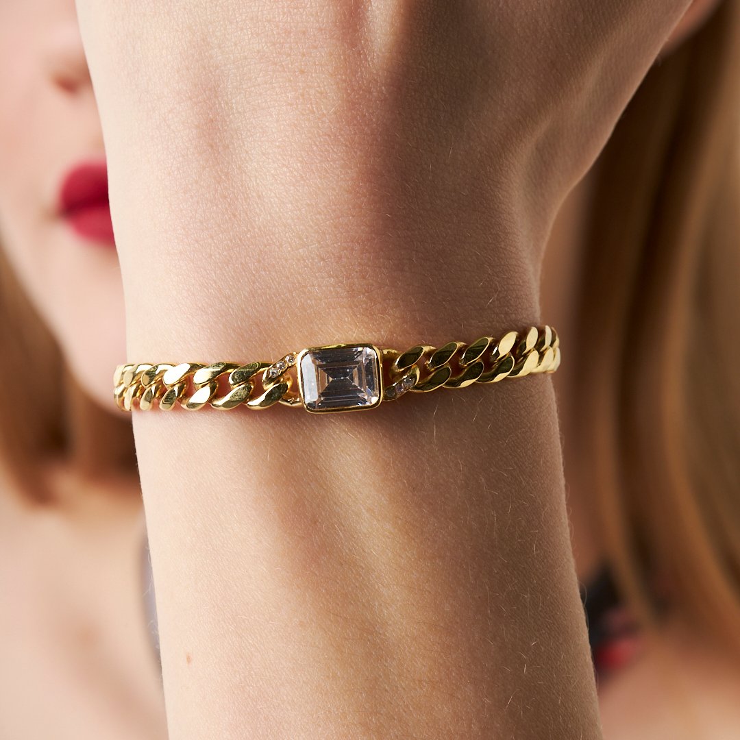 Baguette Stone Chain Bracelet - 925 SILVER