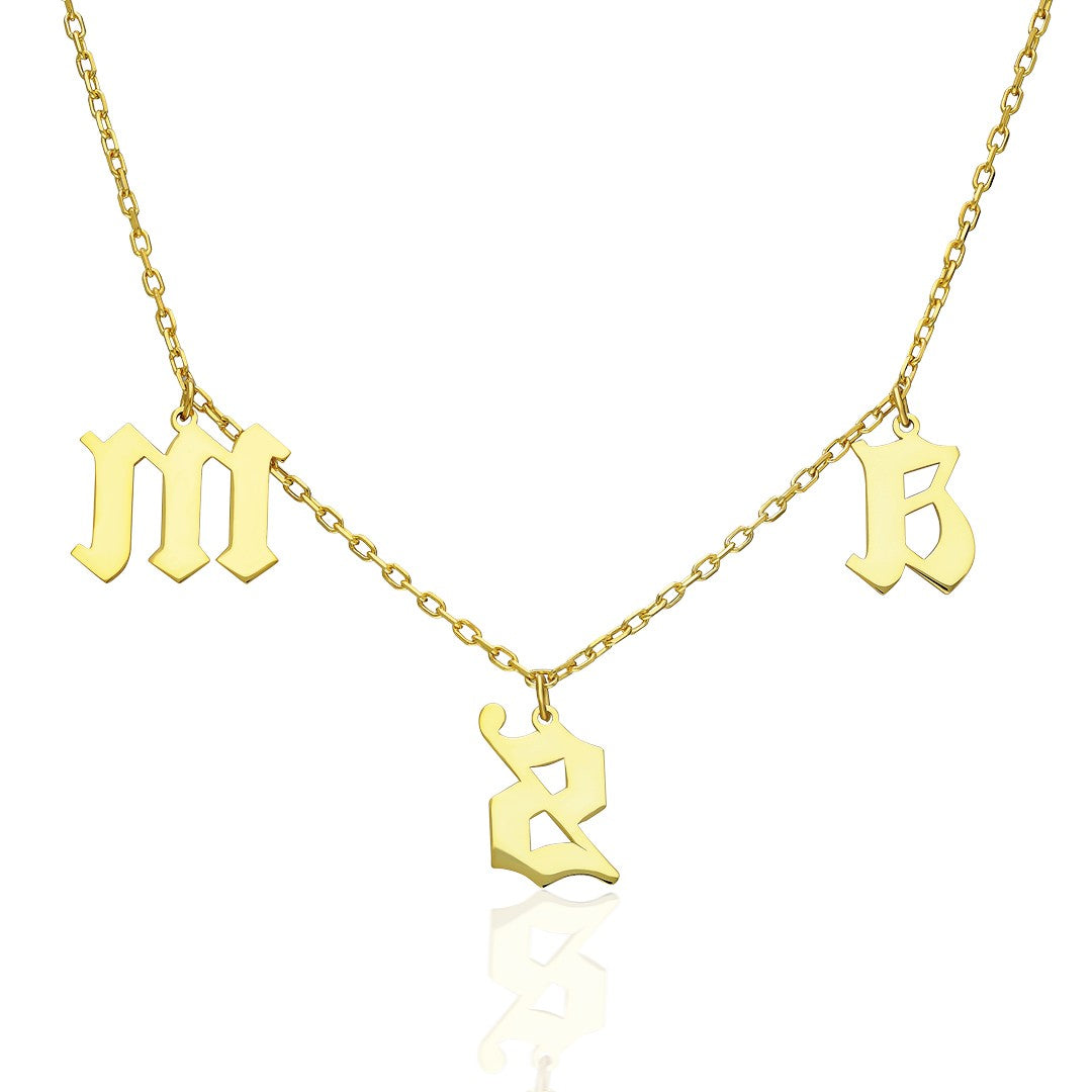 Gothic Initial Necklace - 925 Silver