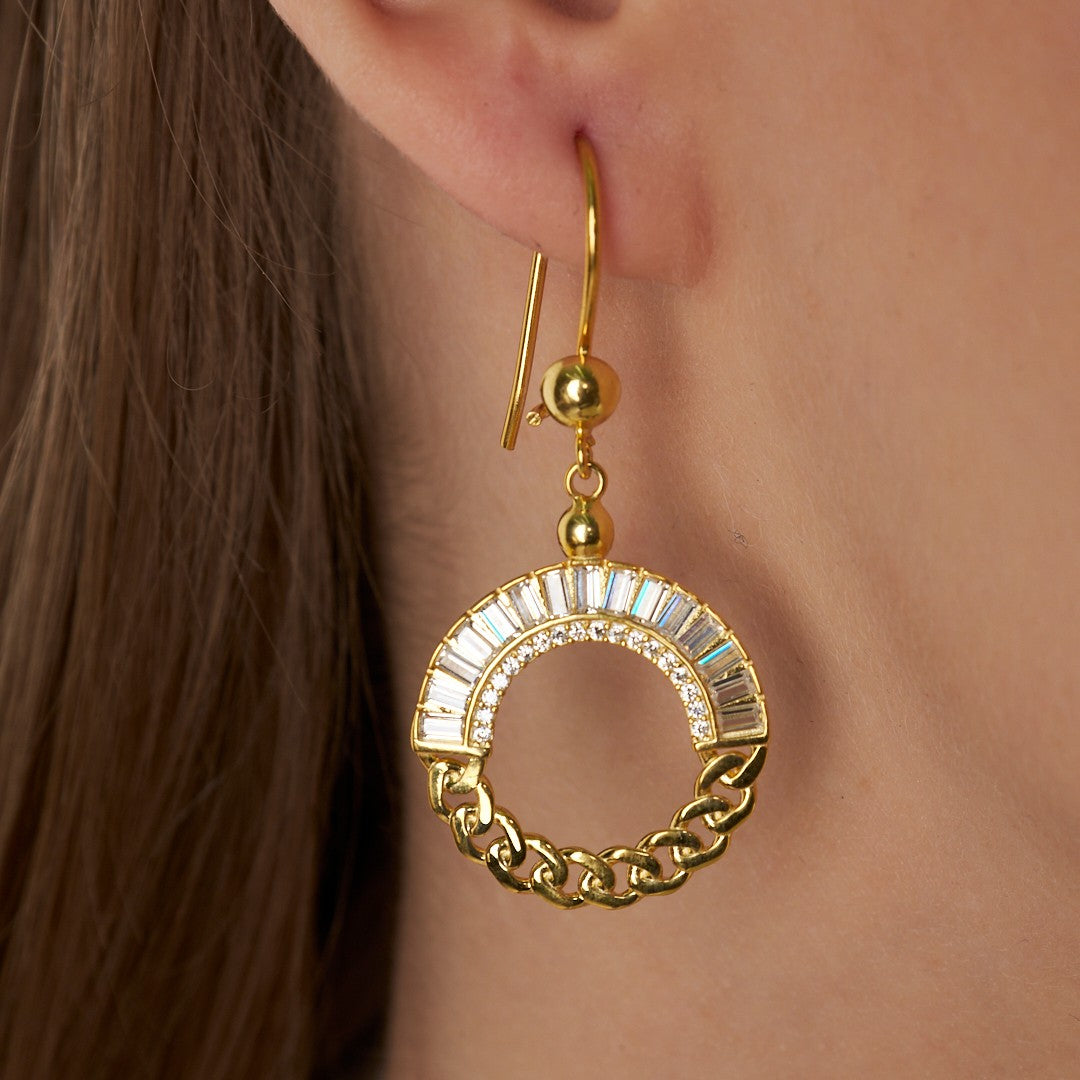 Oval Baguette Stone Earrings - 925 Silver