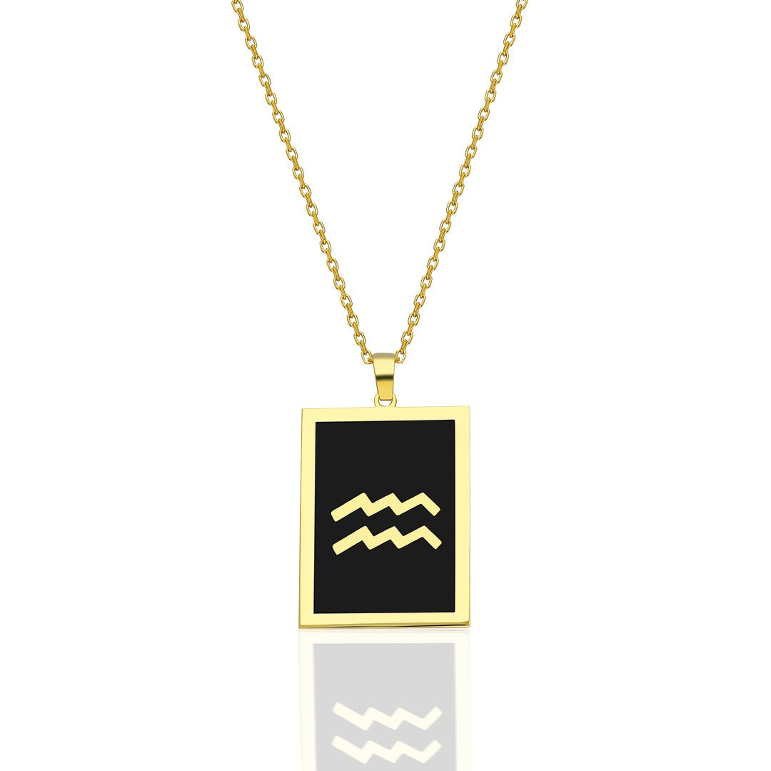 Black Rectangle Aquarius Necklace - 925 SILVER