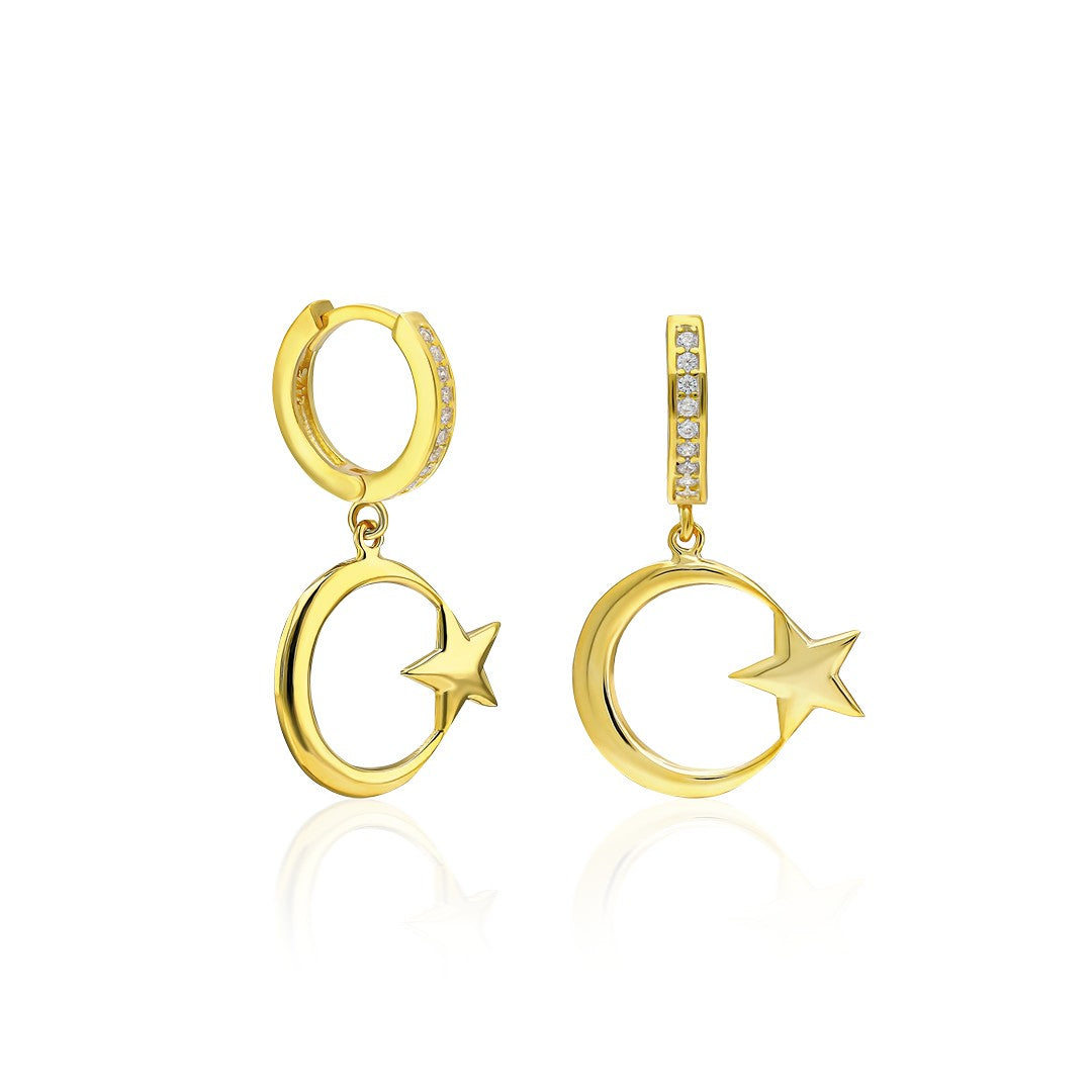Crescent Star Earrings - 925 SILVER