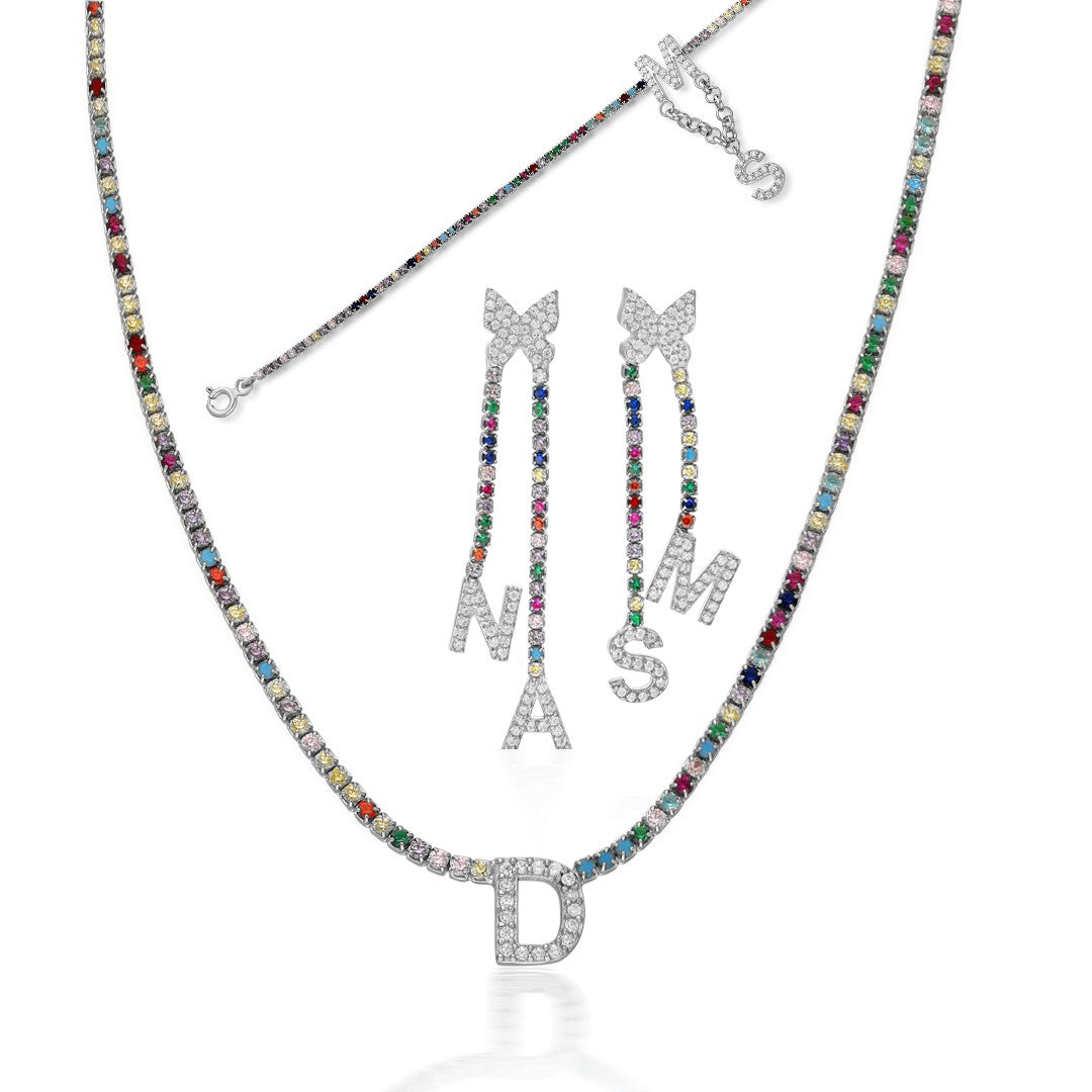 BUNTE ZIRKONIA SET MIT BUCHSTABE | 925 SILBER