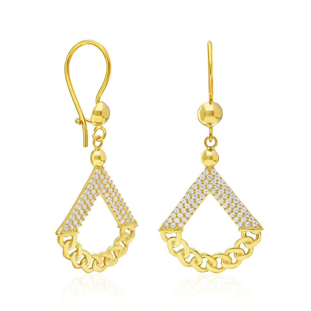 Triangle Model Stone Chain Earrings - 925 SILVER