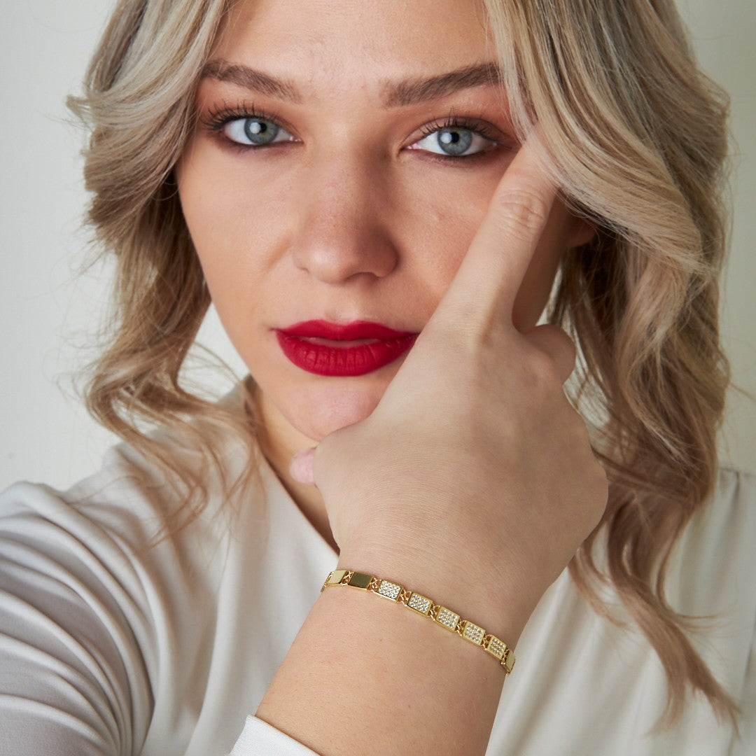 Rectangular Bracelet with Stones - 925 Silver