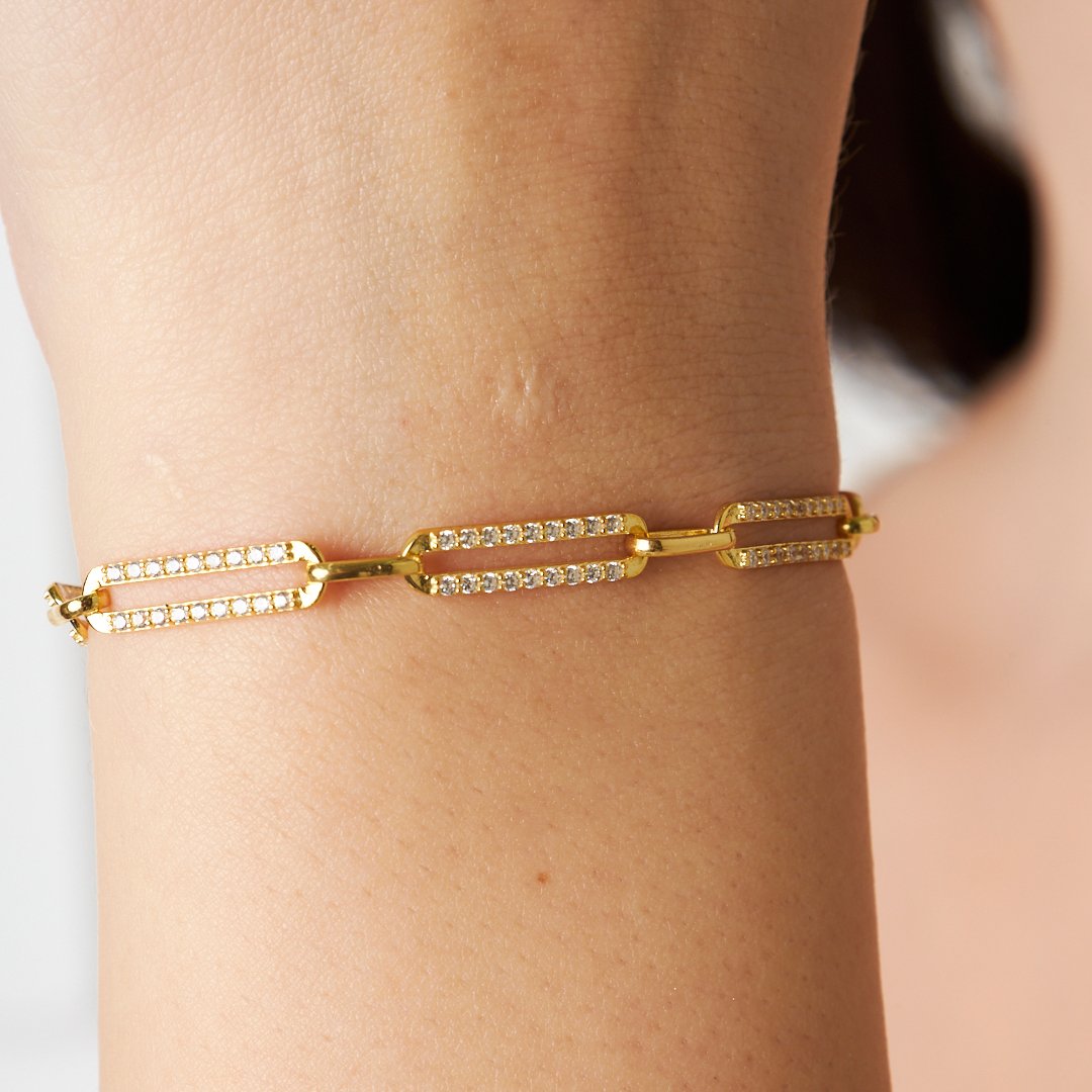 Zircon Stone Paperclip Bracelet - 925 SILVER