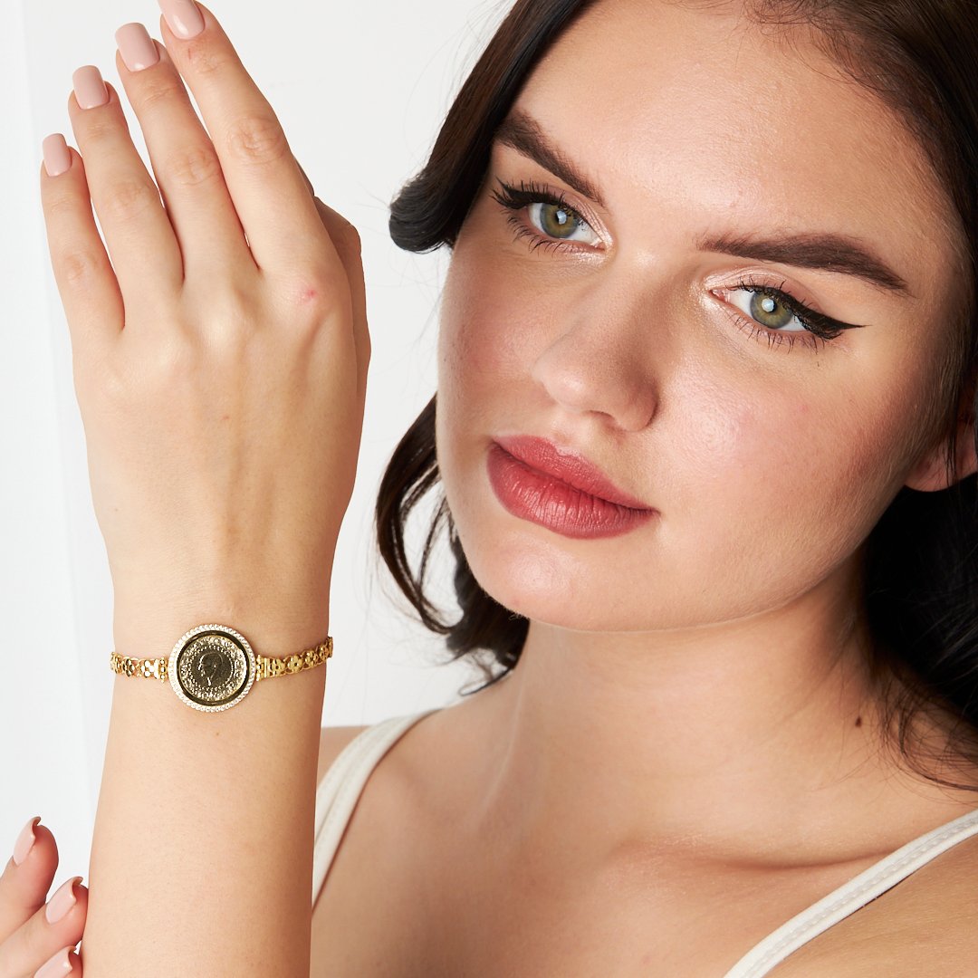 Stone Framed Four Leaf Clover Chain Bracelet - 925 SILVER