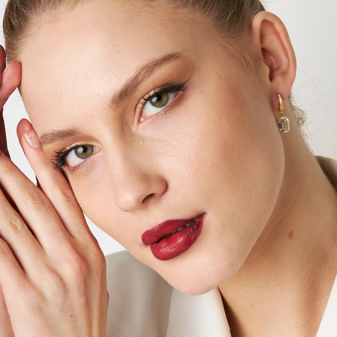 Baguette Stone Earrings - 925 Silver