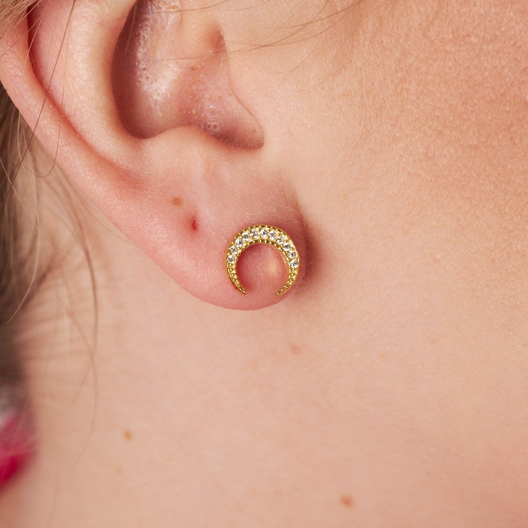 Crescent Moon Stone Earrings - 925 Silver