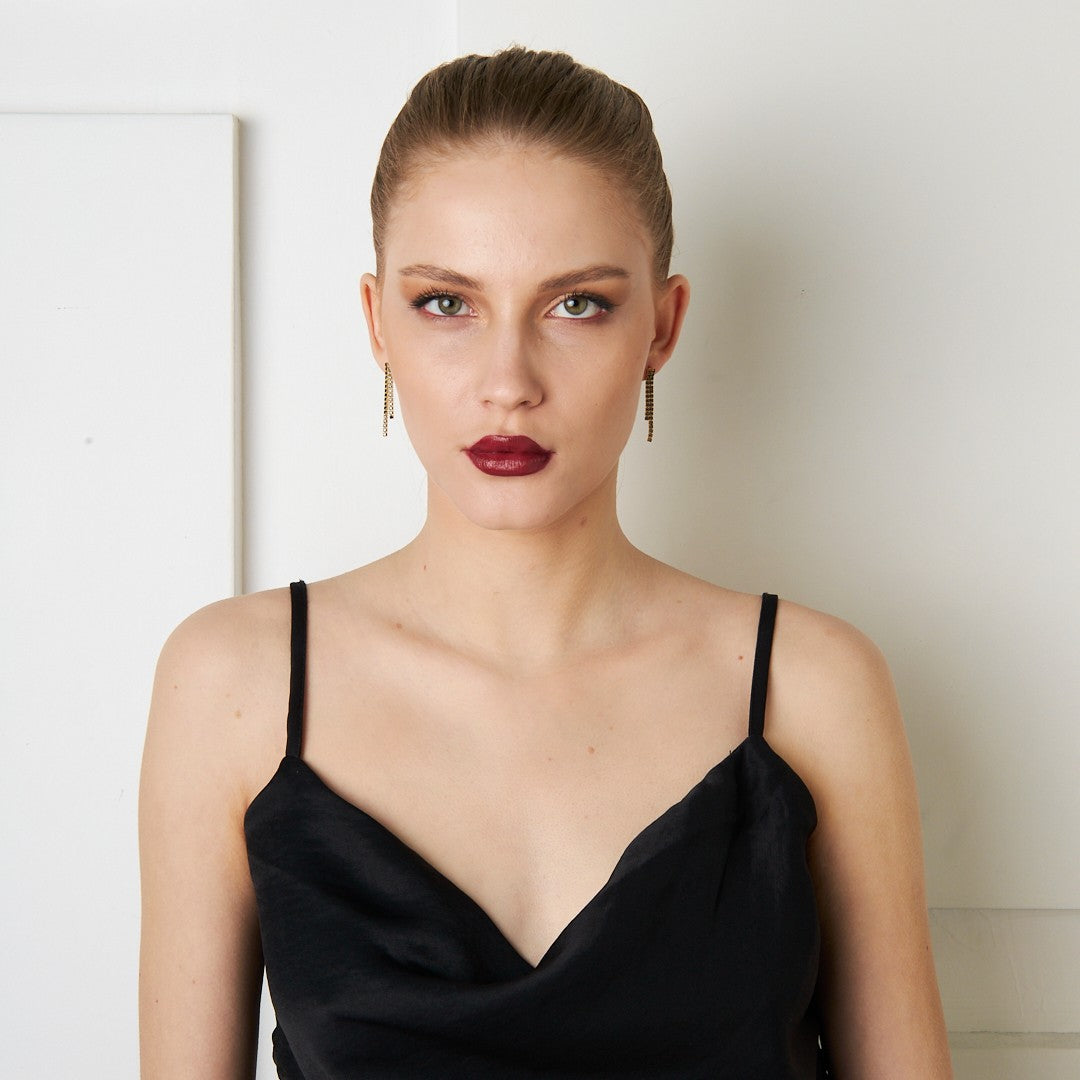 Black Stone Waterway Earring - 925 SILVER