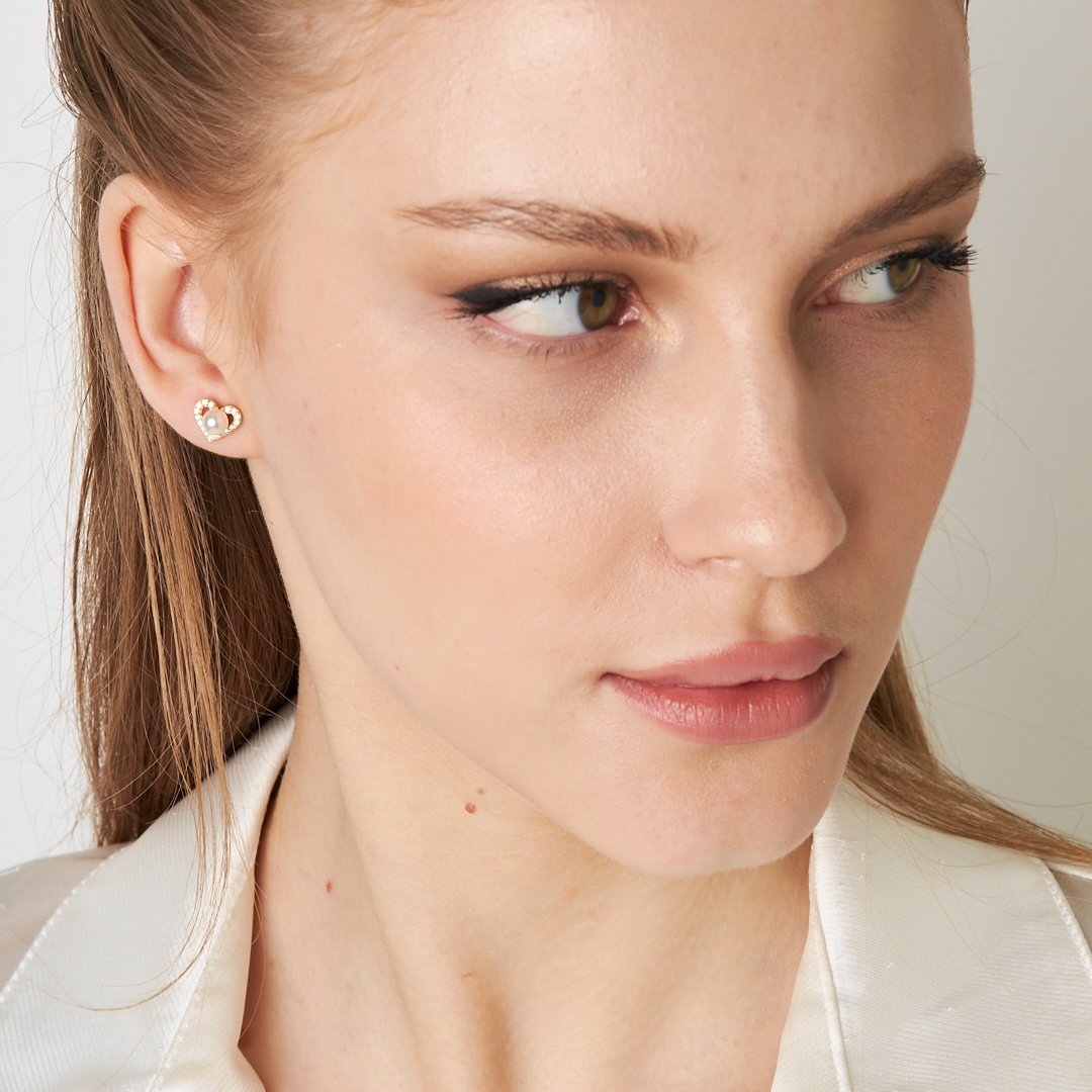 Heart Pearl Earrings - 925 Silver