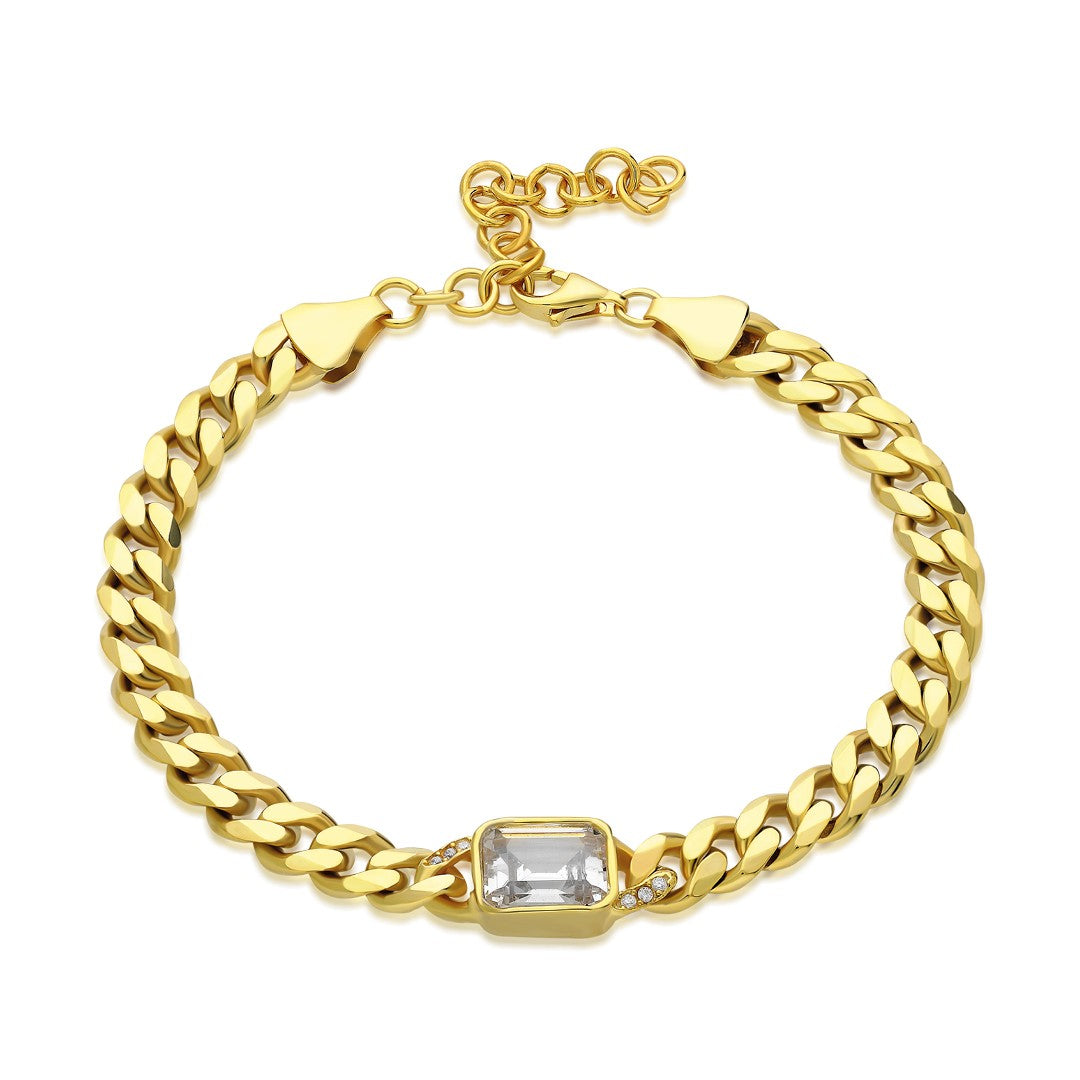 Baguette Stone Chain Bracelet - 925 SILVER