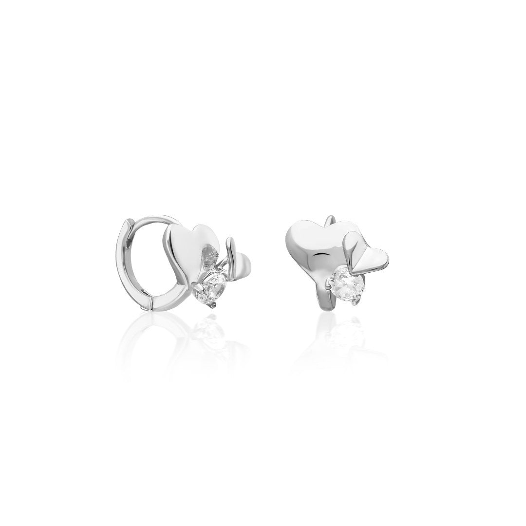 Minimal Double Stone Heart Earrings - 925 SILVER