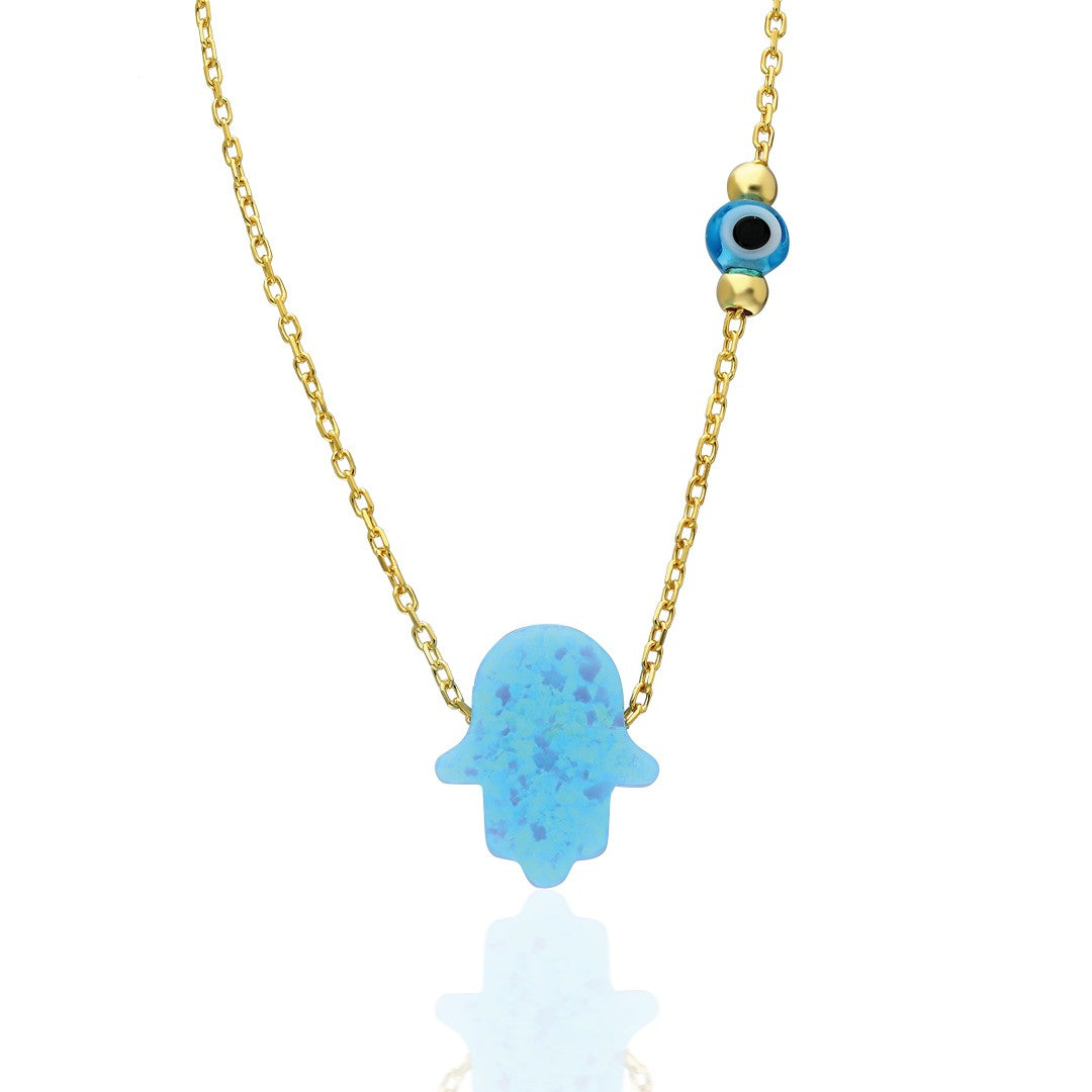 Original Blue Opal Fatma Evil Eye Hand Chain - 925 SILVER