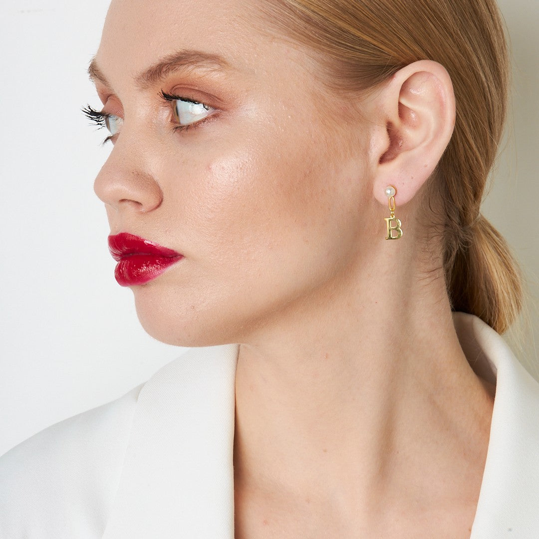 Pearl Letter Earrings - 925 Silver