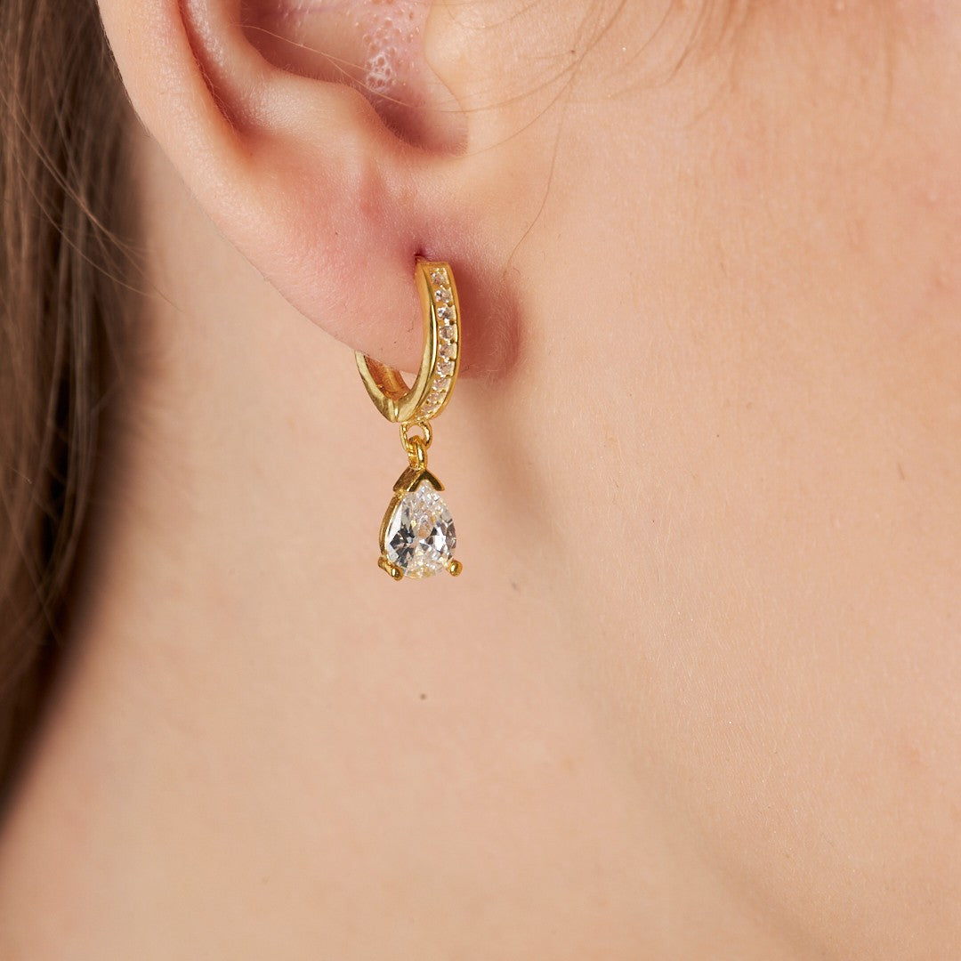 Teardrop Stone Hoop Earrings - 925 SILVER