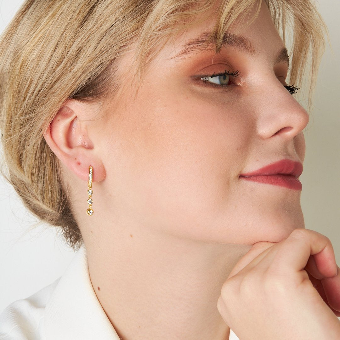 Three Stone Dangle Earrings - 925 SILVER