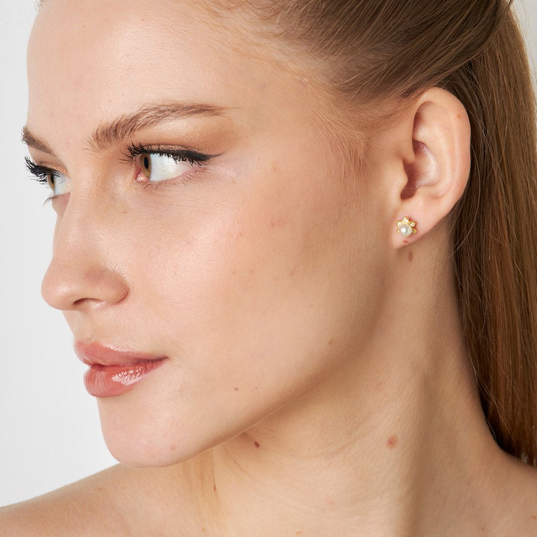 Pearl Flower Earrings - 925 Silver