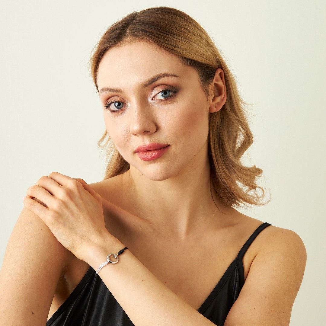 Crescent Star Black and White Rope Bracelet - 925 SILVER