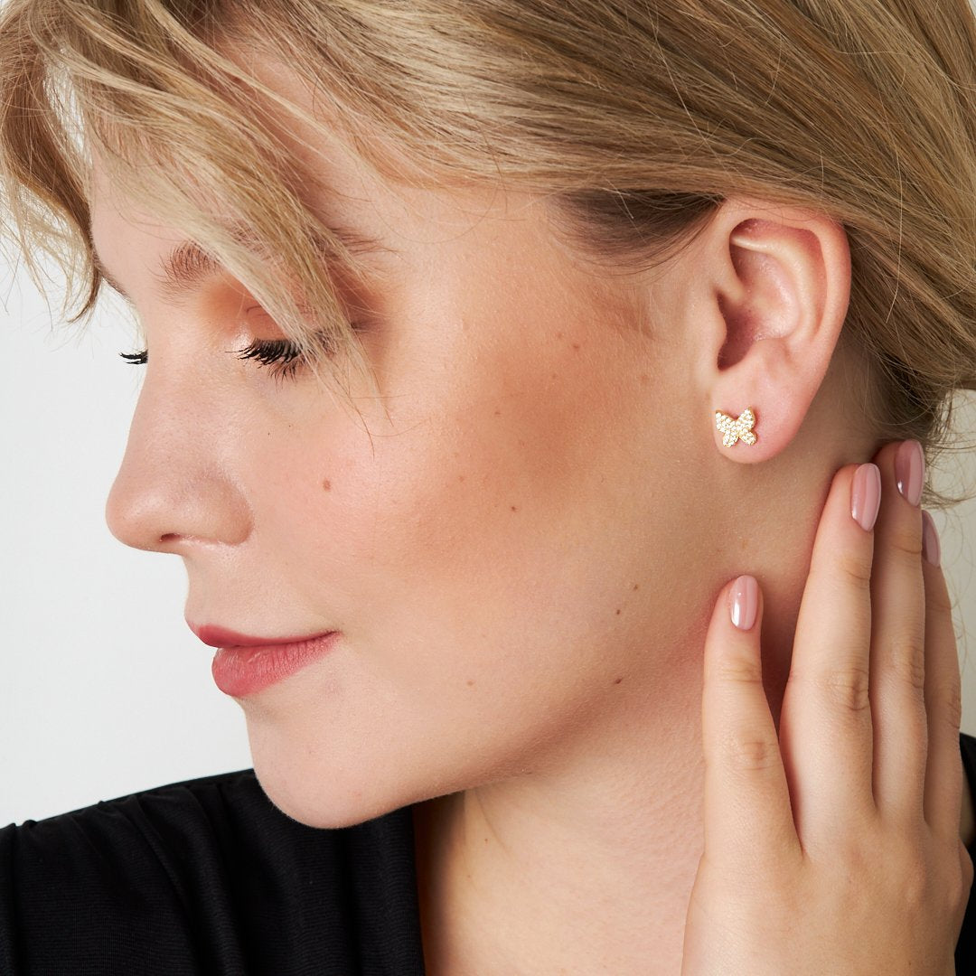 Stone Butterfly Earrings - 925 SILVER