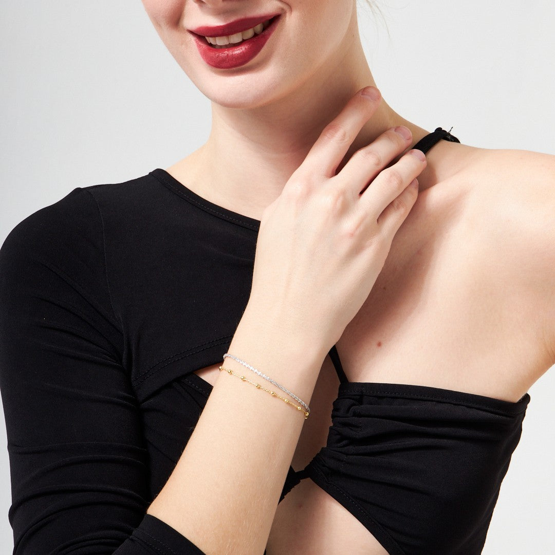 Dorica Ball Double Chain Bracelet - 925 SILVER