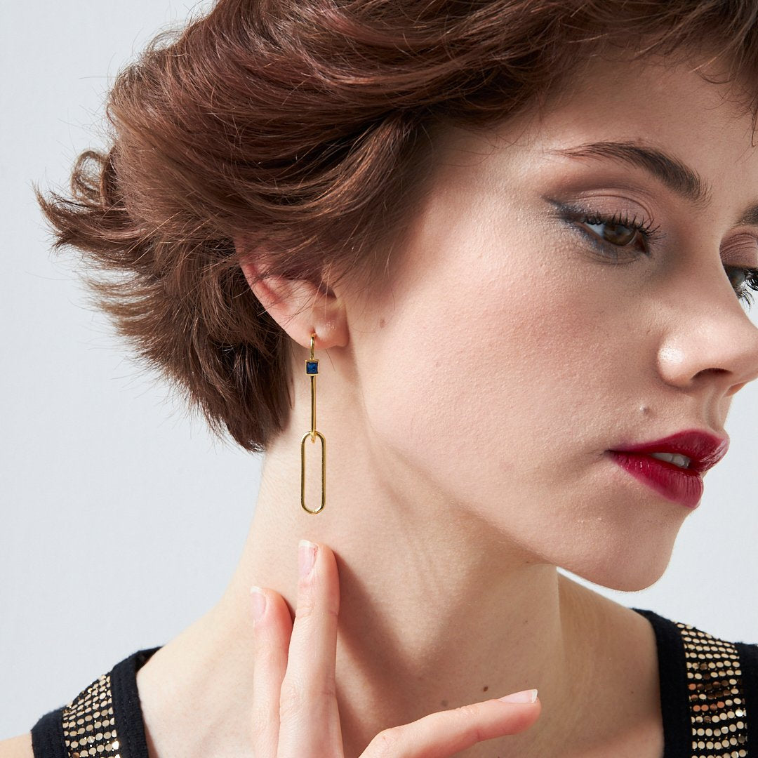 Navy Blue Paperclip Earring - 925 SILVER