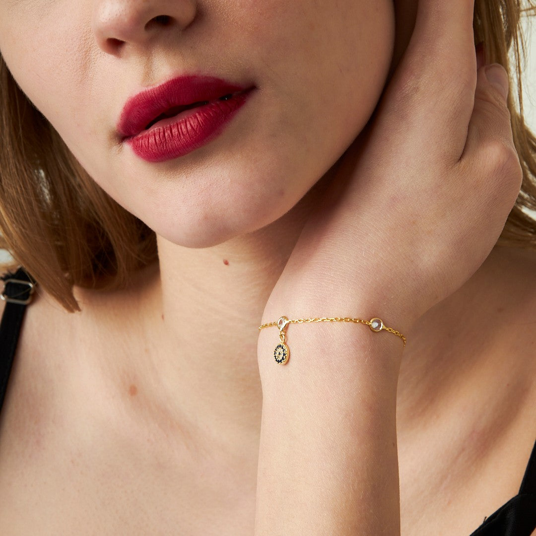 Evil Eye Bracelet with Three Stones - 925 Silver