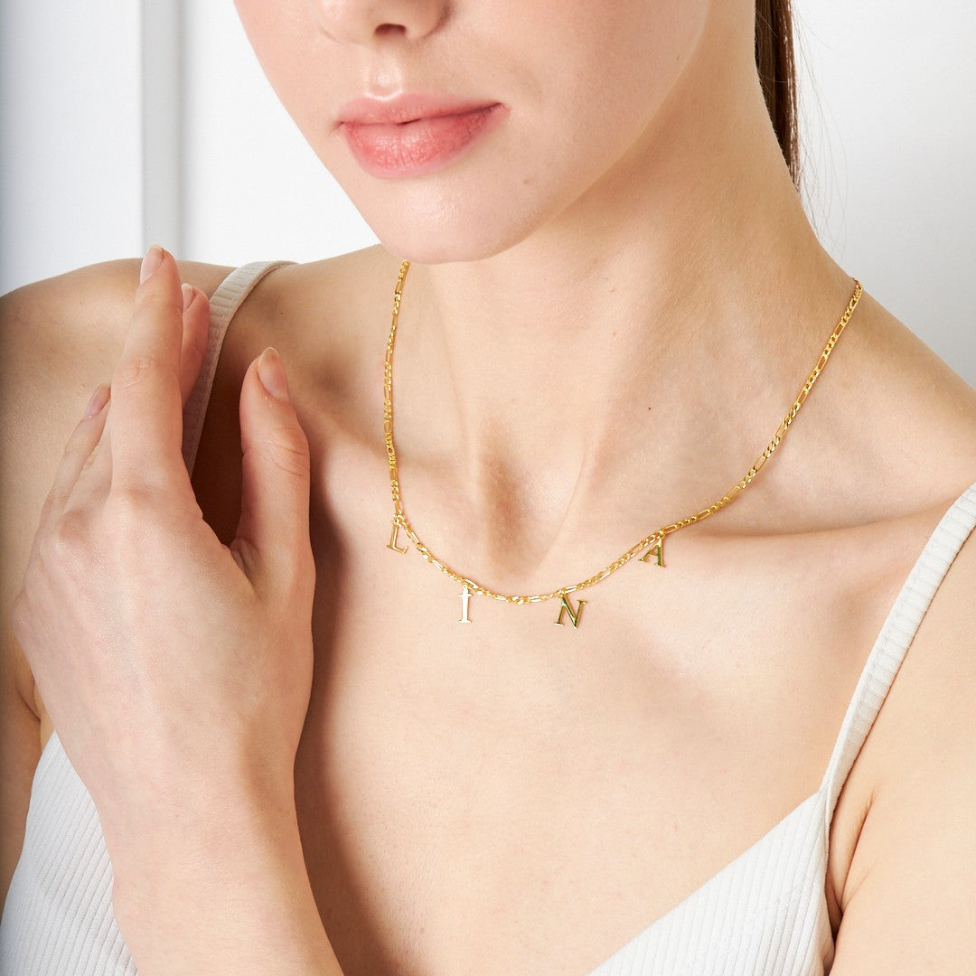 Name necklace - Figaro chain name necklace - 925 SILVER