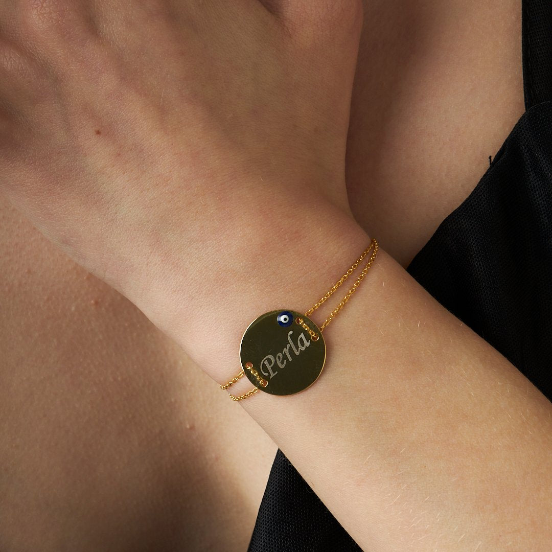 Evil Eye Plate Name Bracelet - 925 Silver