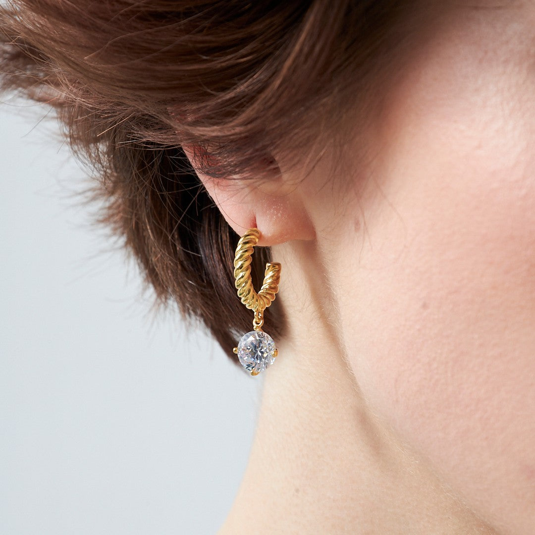 Twisted Hoop Single Stone Earring - 925 SILVER