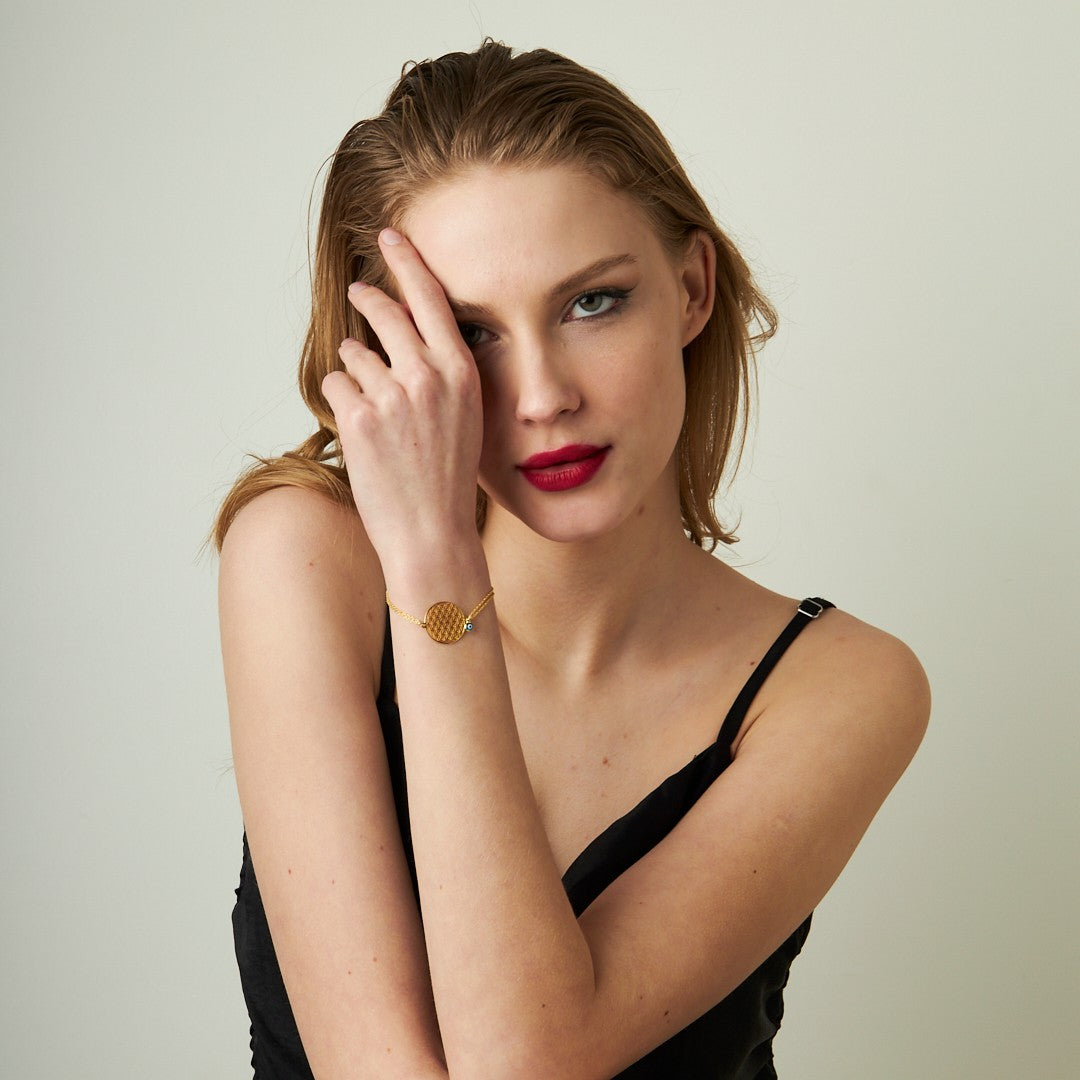 Evil Eye Bead Flower of Life Bracelet - 925 SILVER