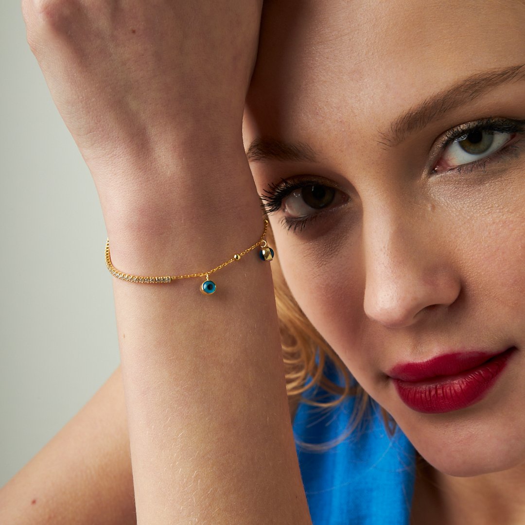 Triple Evil Eye Waterway Chain Bracelet - 925 SILVER