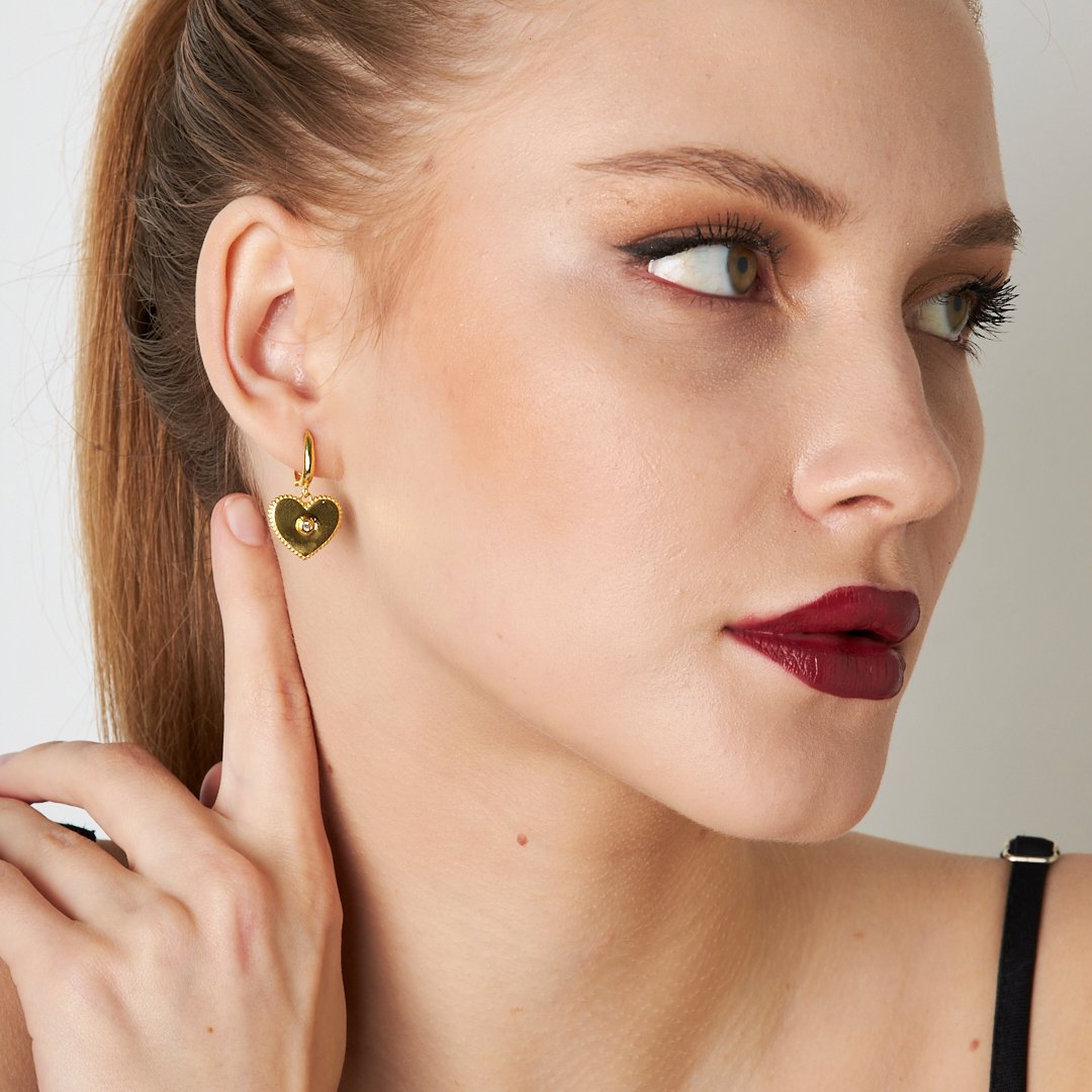 Stone Heart Earrings - 925 SILVER