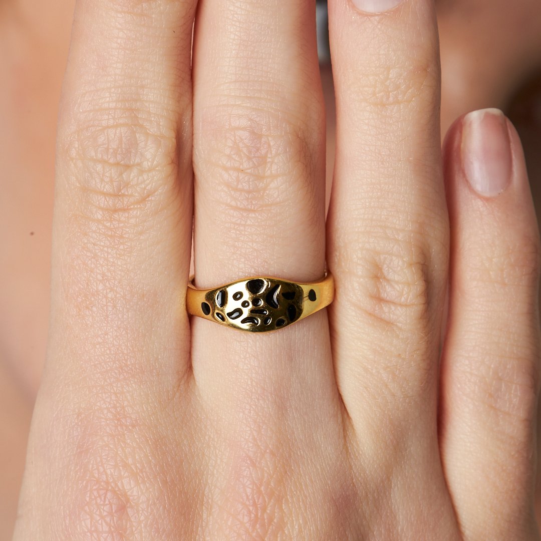 Black Patterned Ornate Ring - 925 SILVER