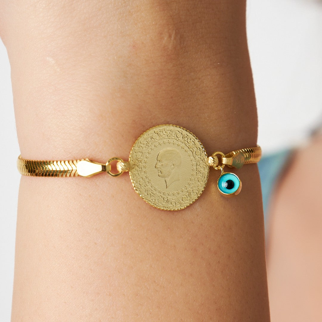 Herringbone Chain Charm Bracelet - 925 SILVER