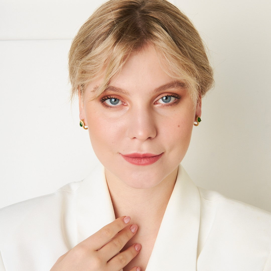 Green Teardrop Stone Earrings - 925 SILVER