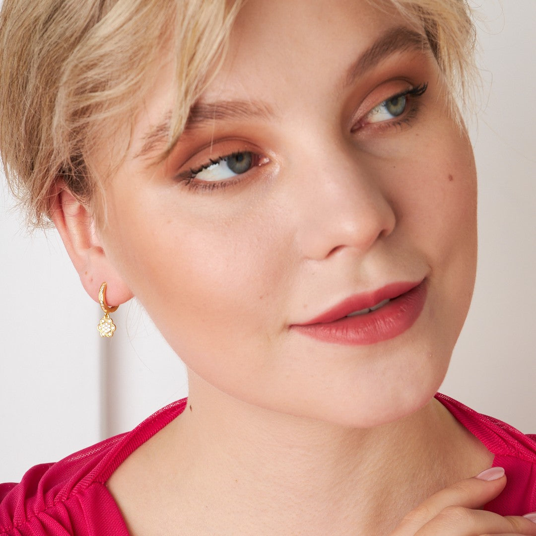 Stone Flower Earrings - 925 SILVER