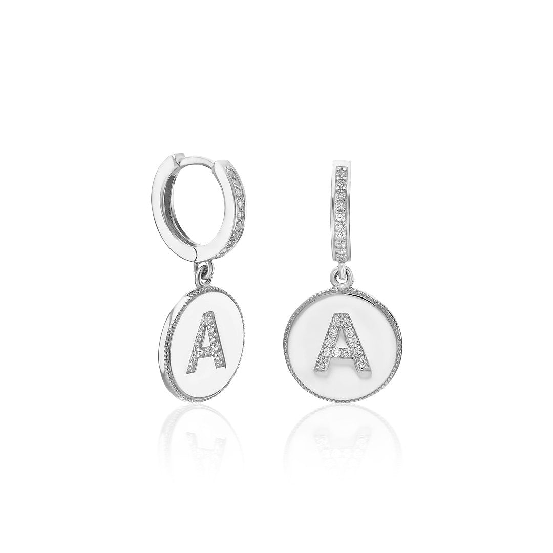 Stone and Letter Earrings - 925 SILVER