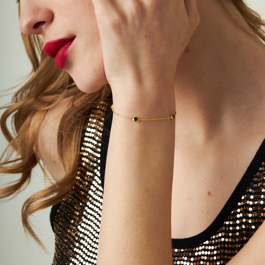 Three Stone Colorful Chain Bracelet - 925 SILVER