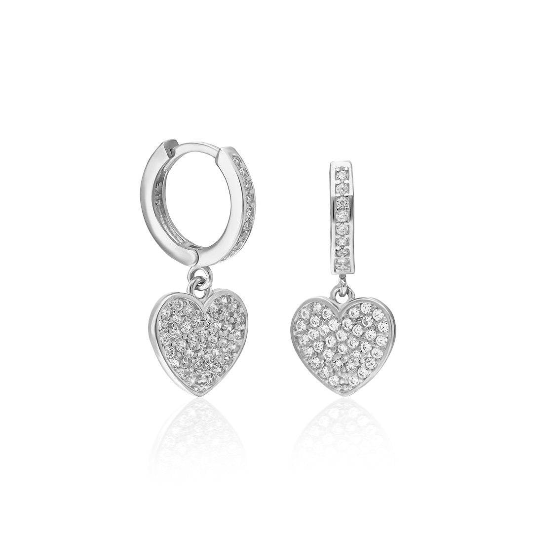 Dangle Stone Heart Earrings - 925 SILVER