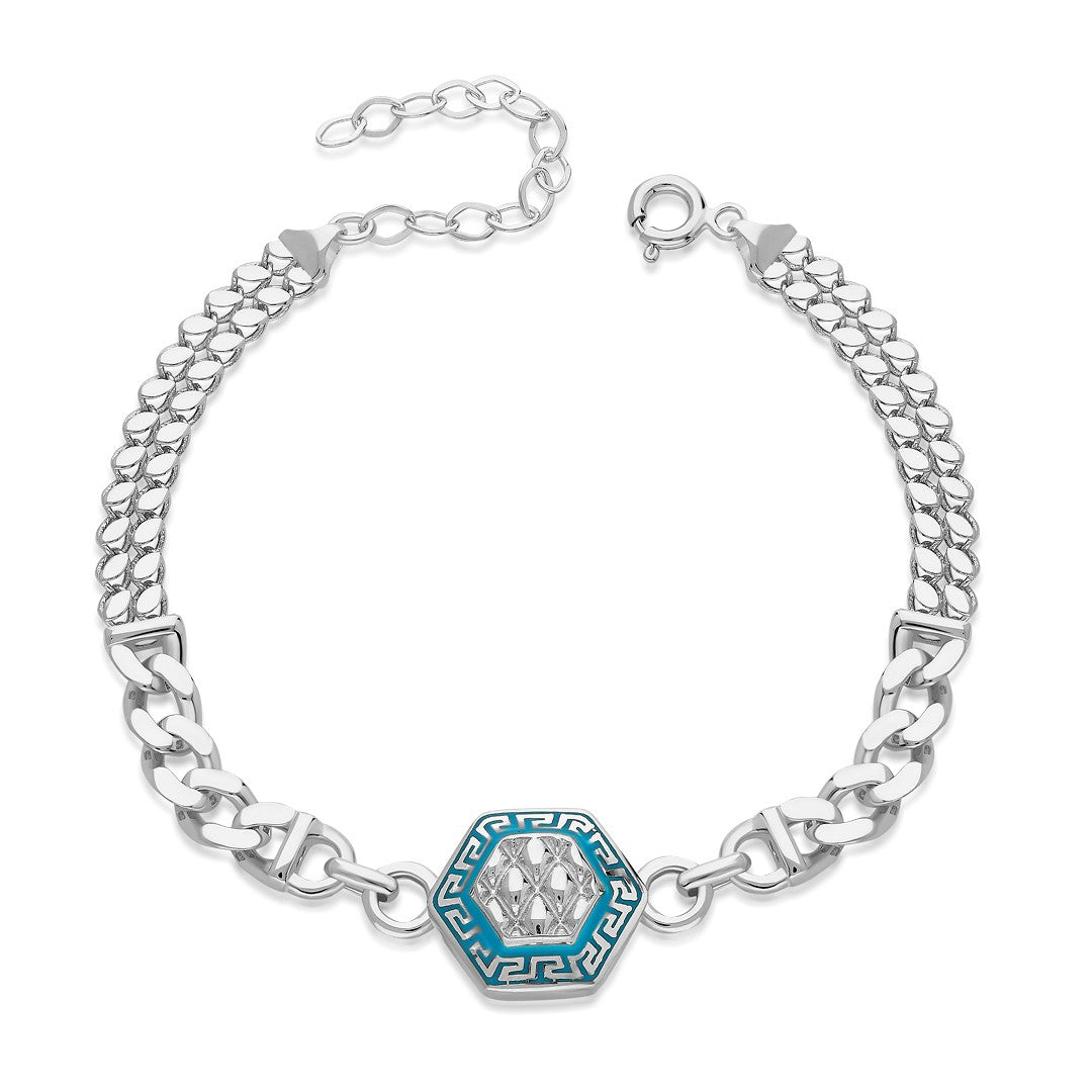 Colorful Hexagonal Double Chain Bracelet - 925 SILVER