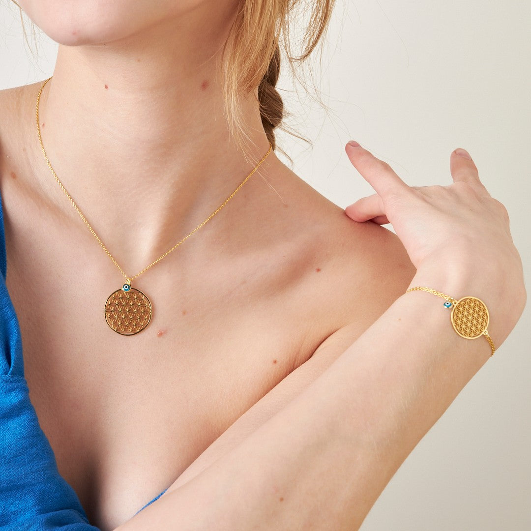 Evil Eye Flower of Life Set - 925 SILVER