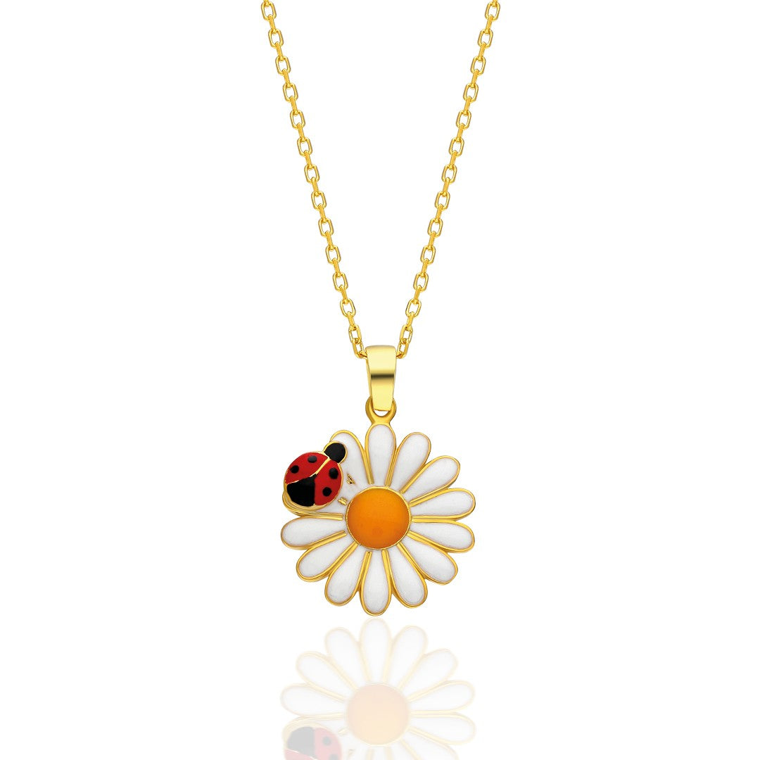 Ladybug Daisy Necklace - 925 Silver