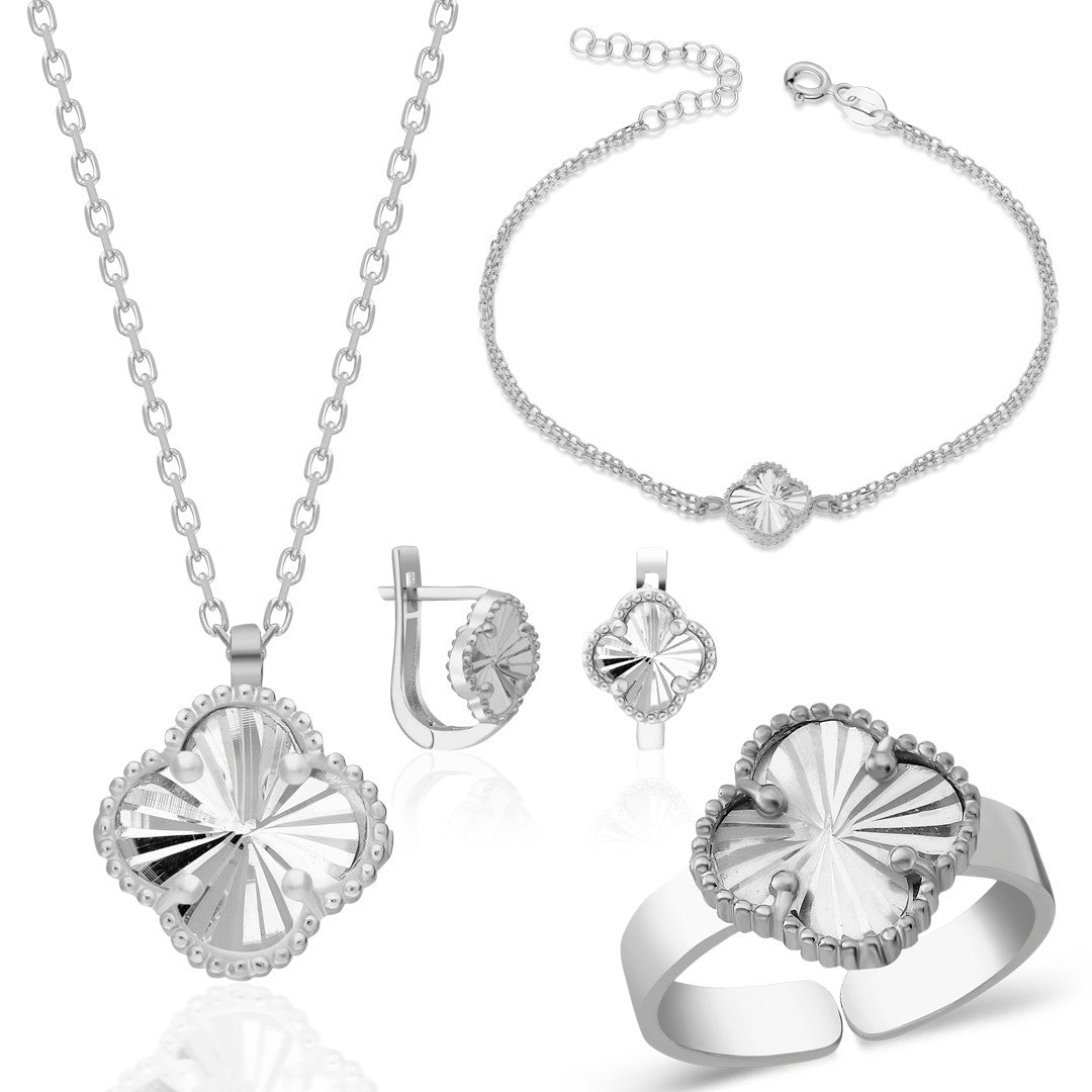 Shiny Stone Clover Set - 925 SILVER