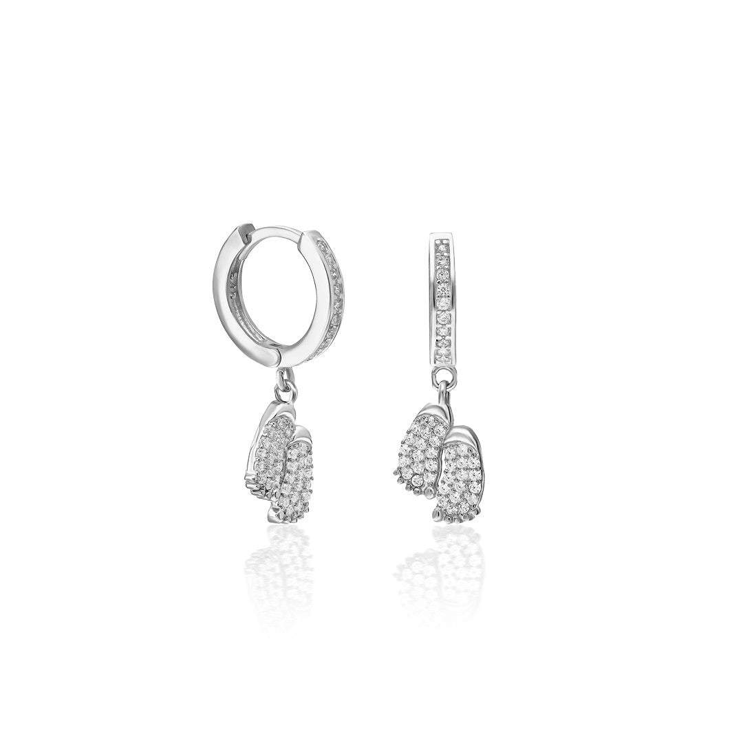 Baby Footprint Earrings with Stones - 925 Silver