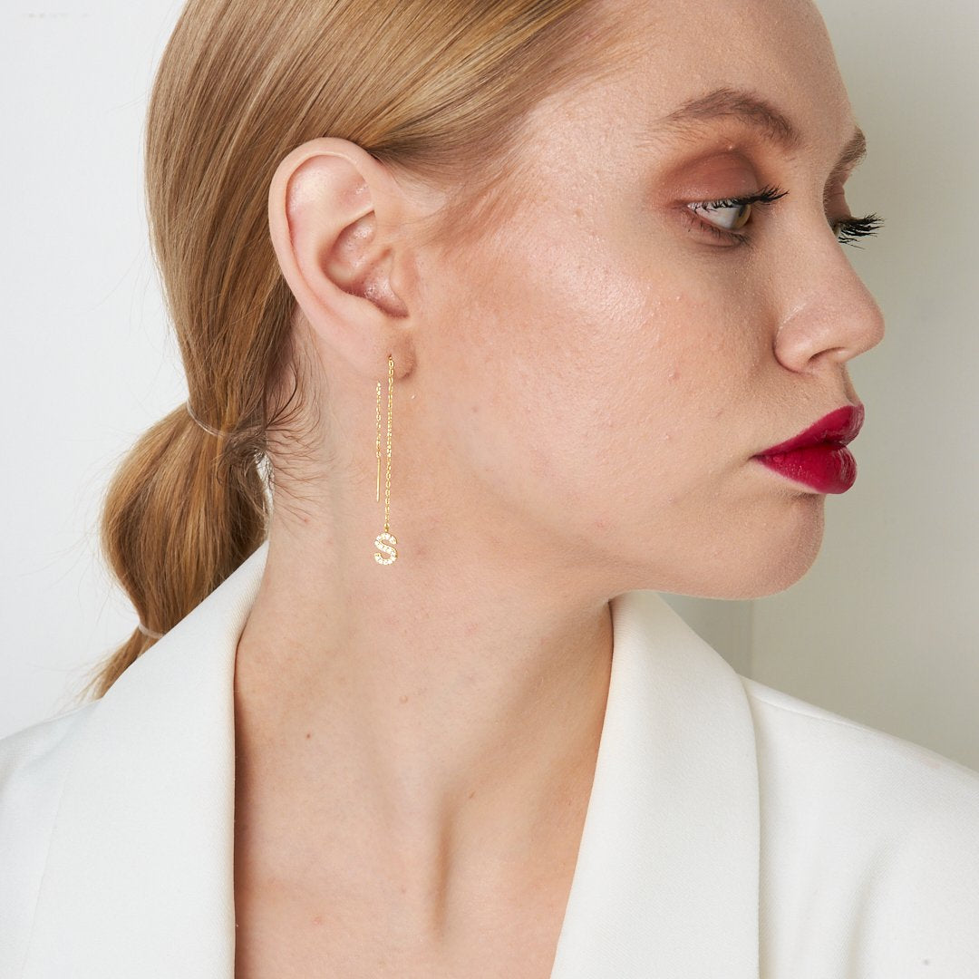 Zircon Stone Dangle Earrings - 925 SILVER