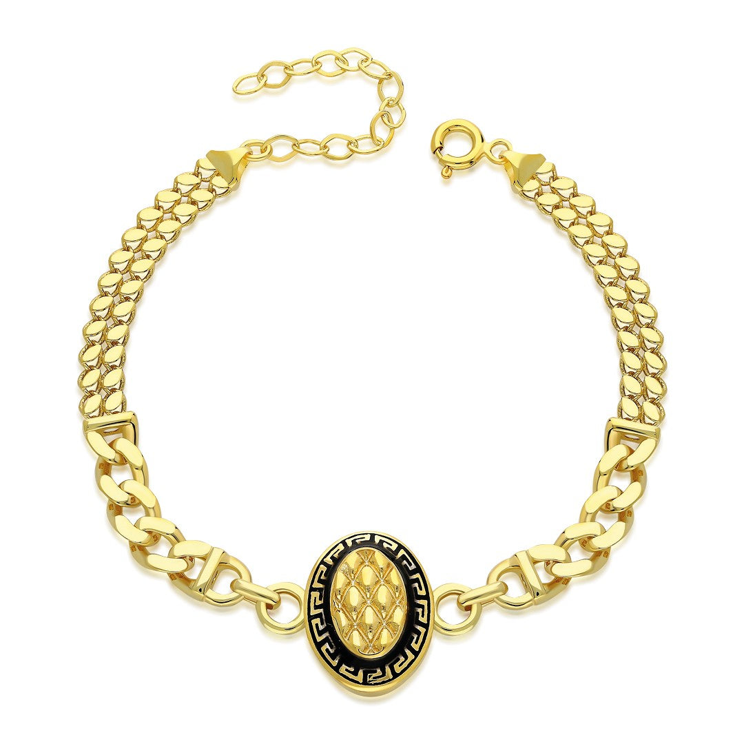 Black Oval Model with Double Chain Bracelet - 925 SILVER